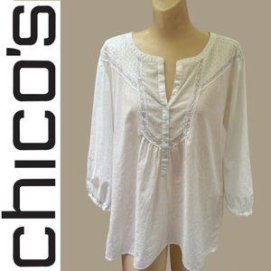 Chico's White Cotton Boho Blouse